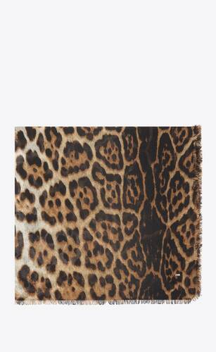 gran carré con estampado leopardo de etamina de cachemira beige y negra