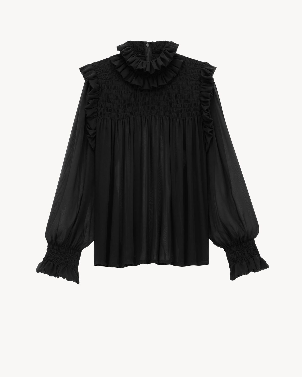 ruffled blouse in silk crepe muslin