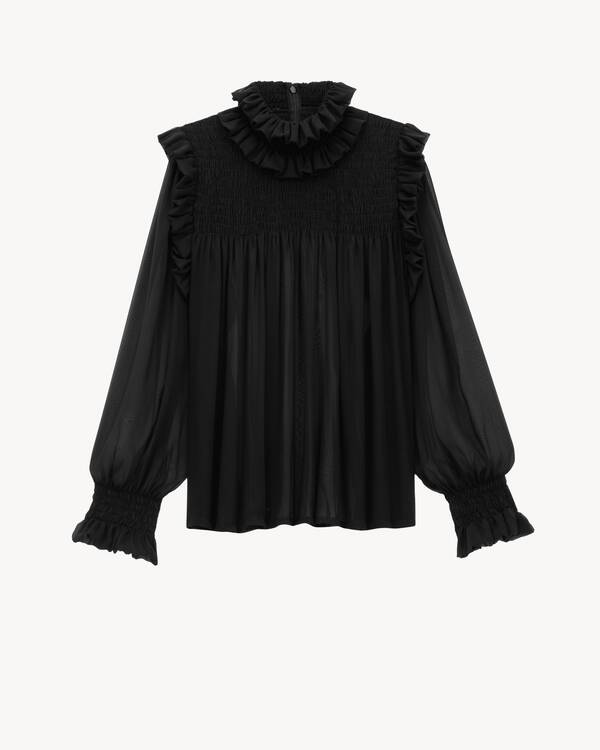 Blusa a balze in mussola di crêpe di seta