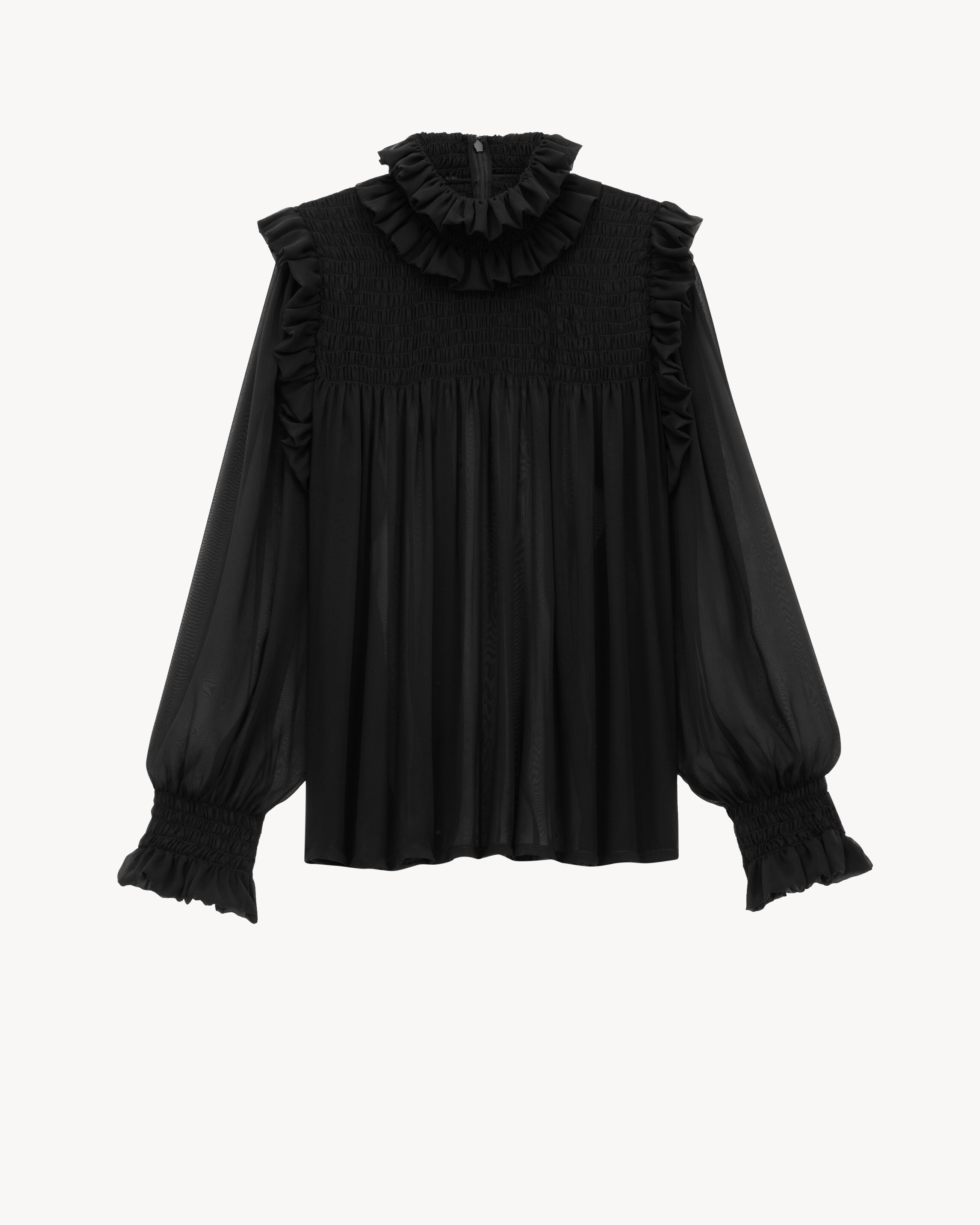 Blusa a balze in mussola di crêpe di seta