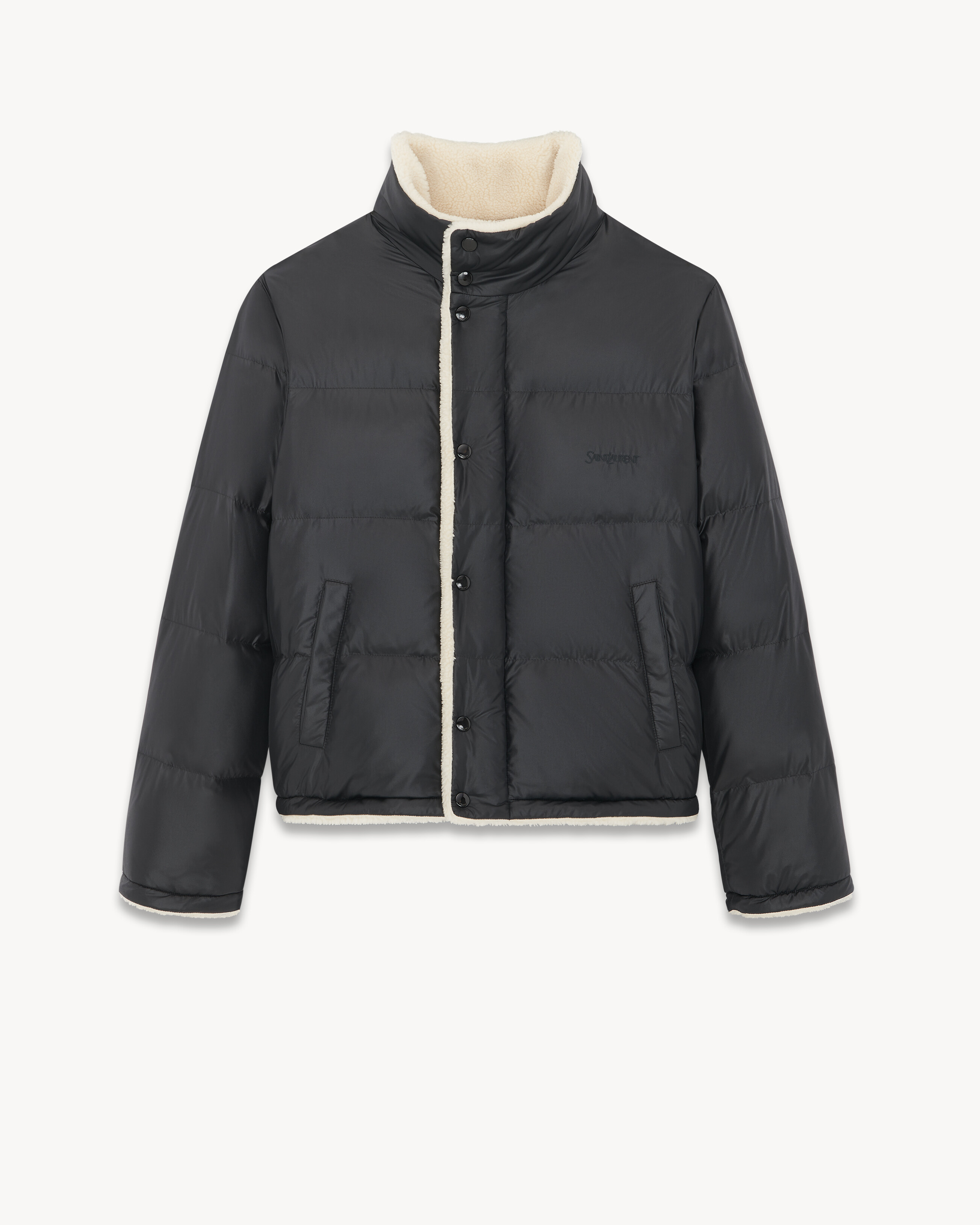 SAINT LAURENT Quilted Leather Hooded Down Jacket for Men