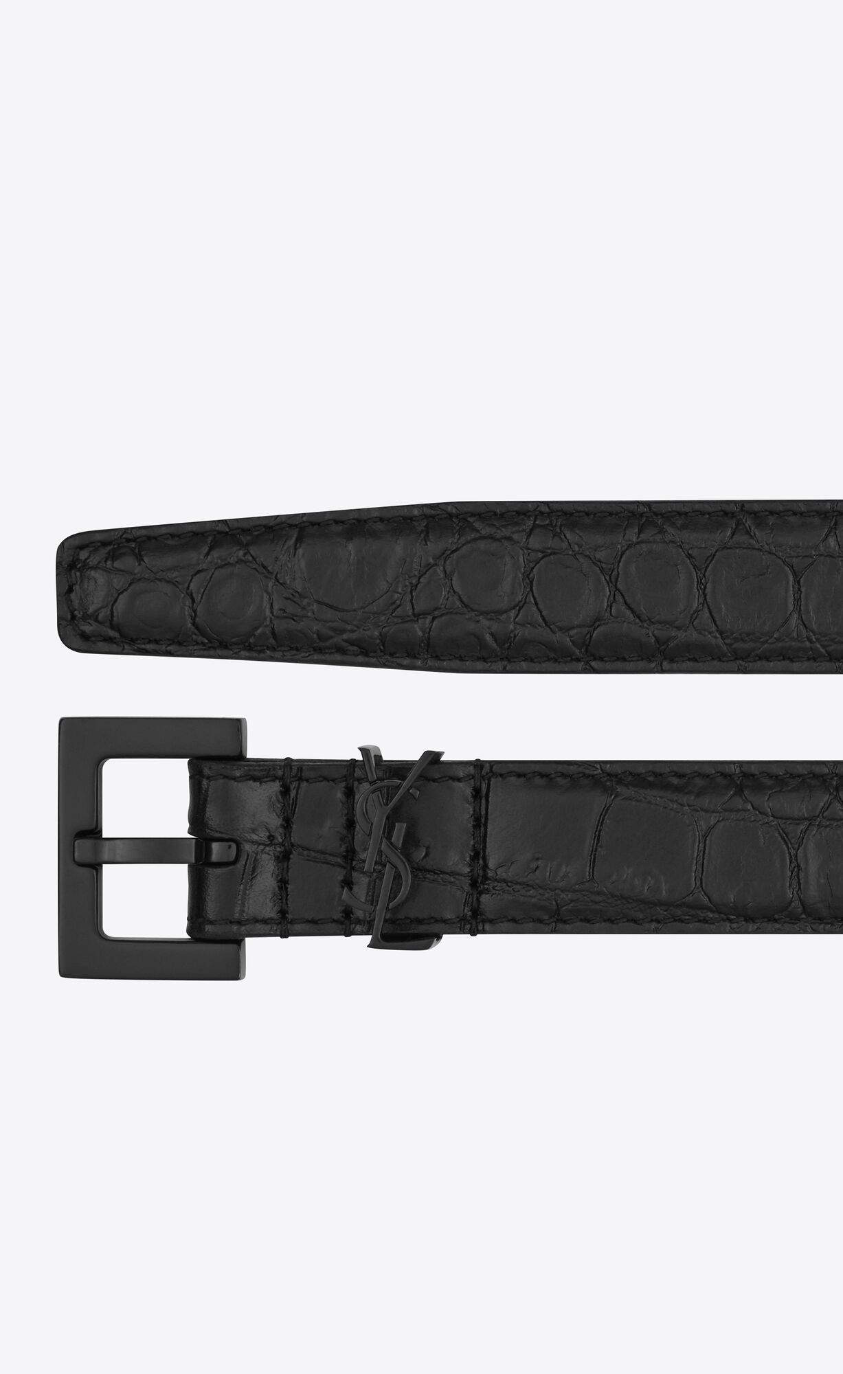 Cassandre thin belt with square buckle in crocodile-embossed matte ...
