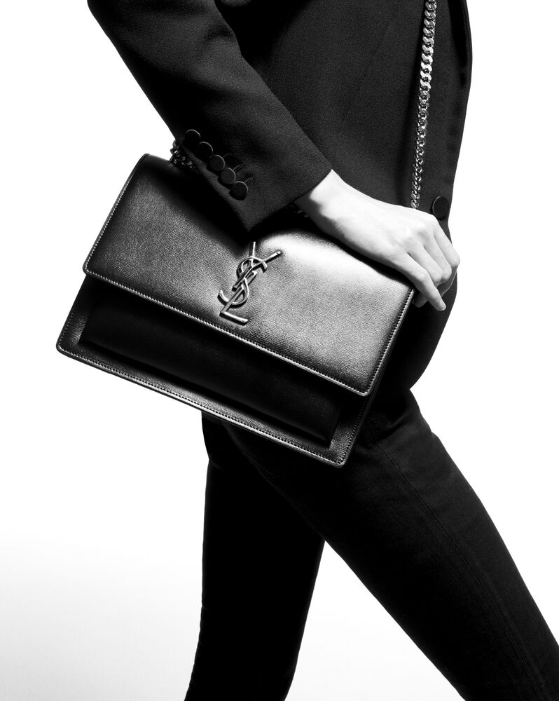 Medium Sunset Leather Shoulder Bag in Black - Saint Laurent