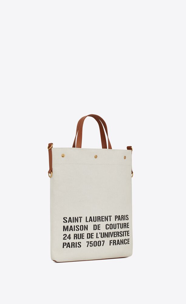 Saint Laurent Small Leather Canvas Manhattan Tote Bag - White - One Size