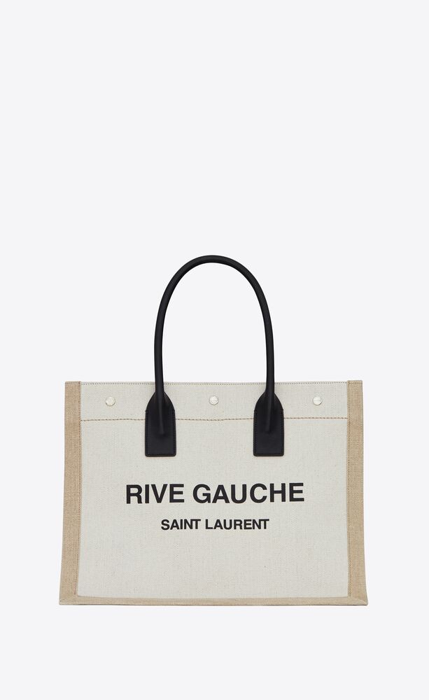 rive gauche small tote bag in linen and leather