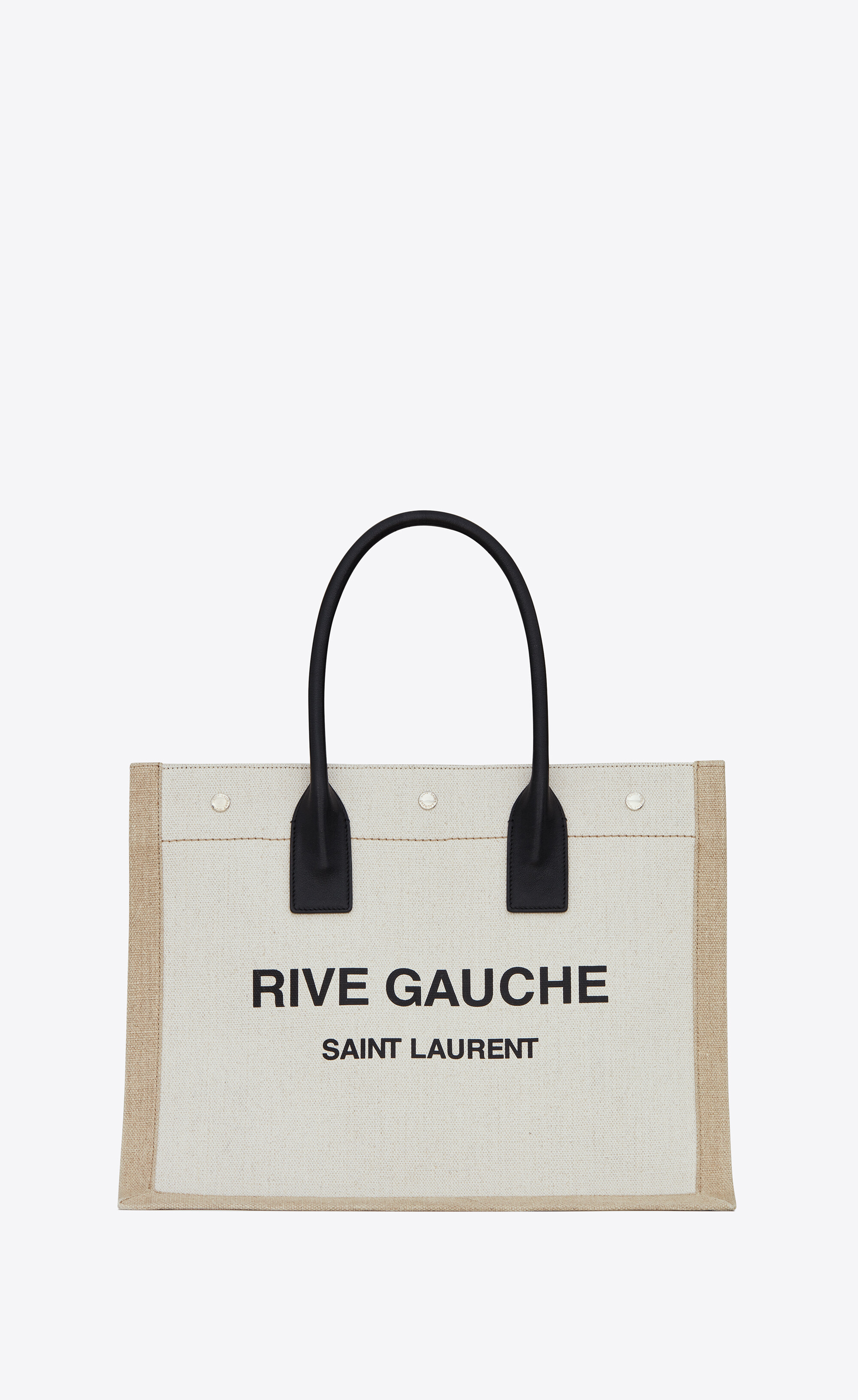 RIVE GAUCHE SMALL TOTE BAG IN LINEN AND LEATHER | Saint Laurent 