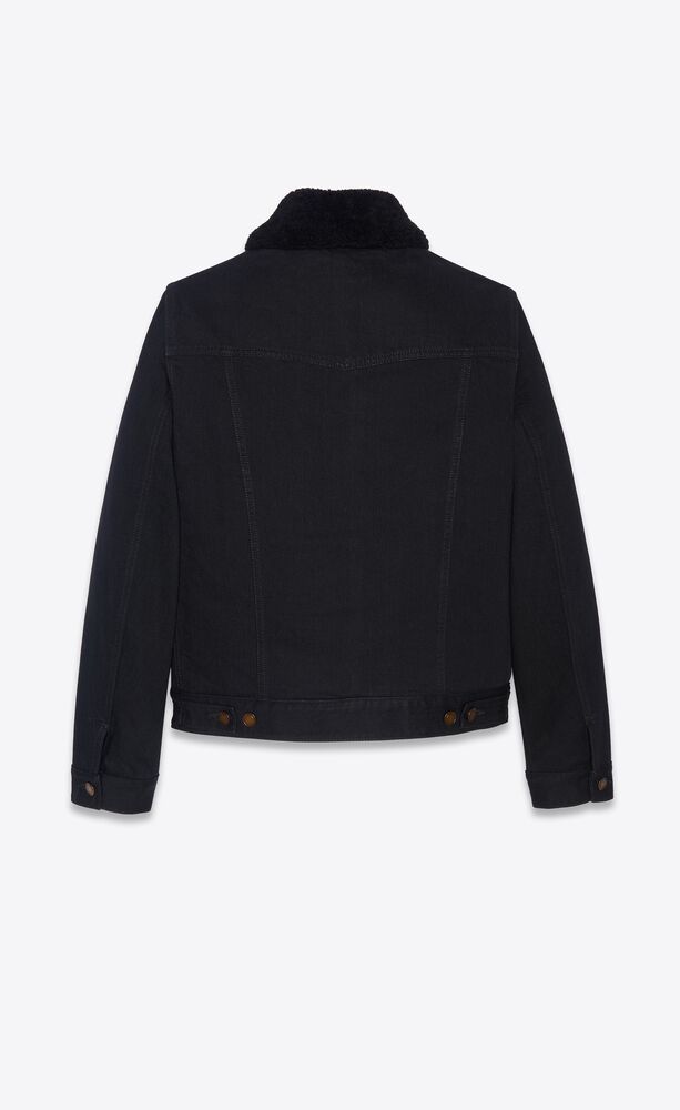 Jacket with shearling in worn black denim | Saint Laurent | YSL.com