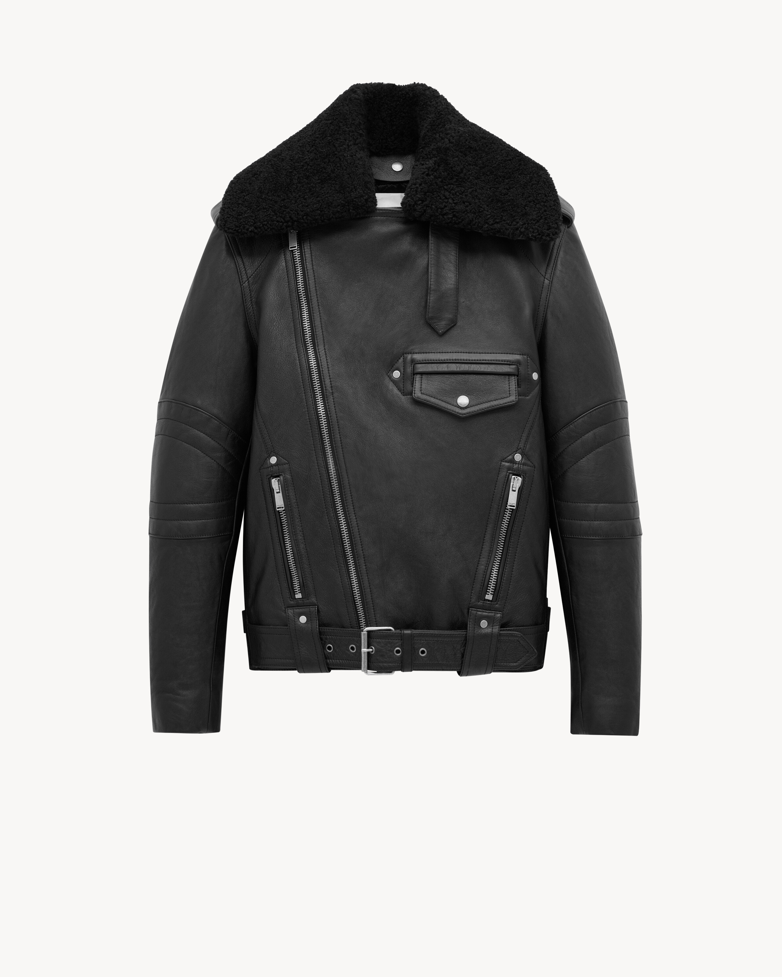 Giacca biker in pelle vintage e shearling