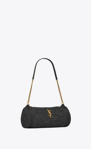 cassandre small cylinder bag in raffia and vegetable-tanned leather