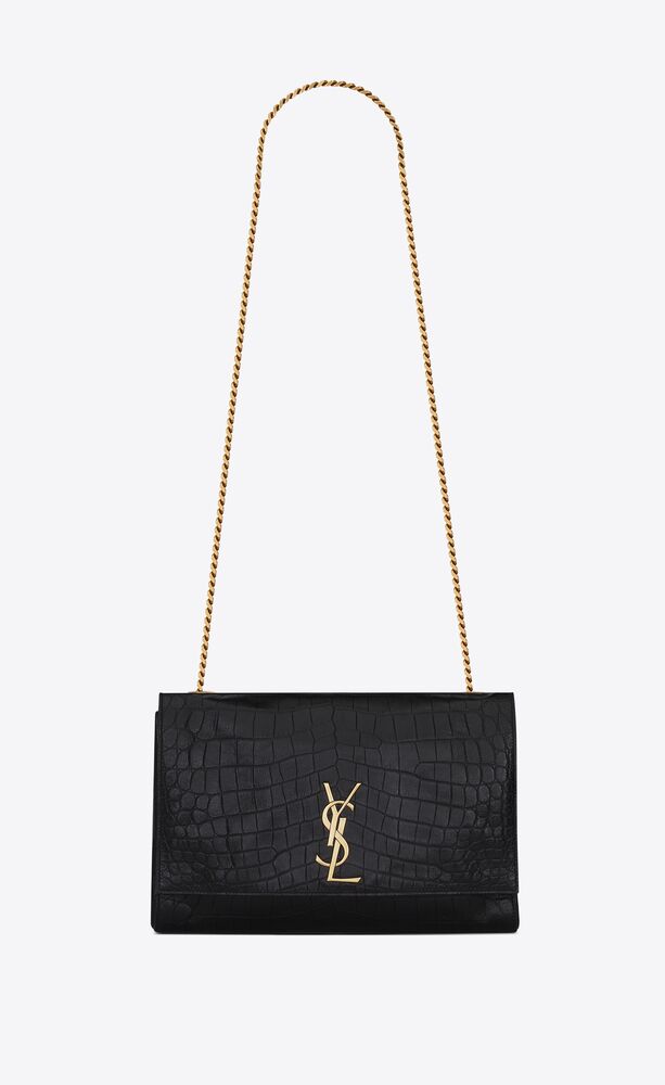 kate medium reversible chain bag in suede and crocodile-embossed leather