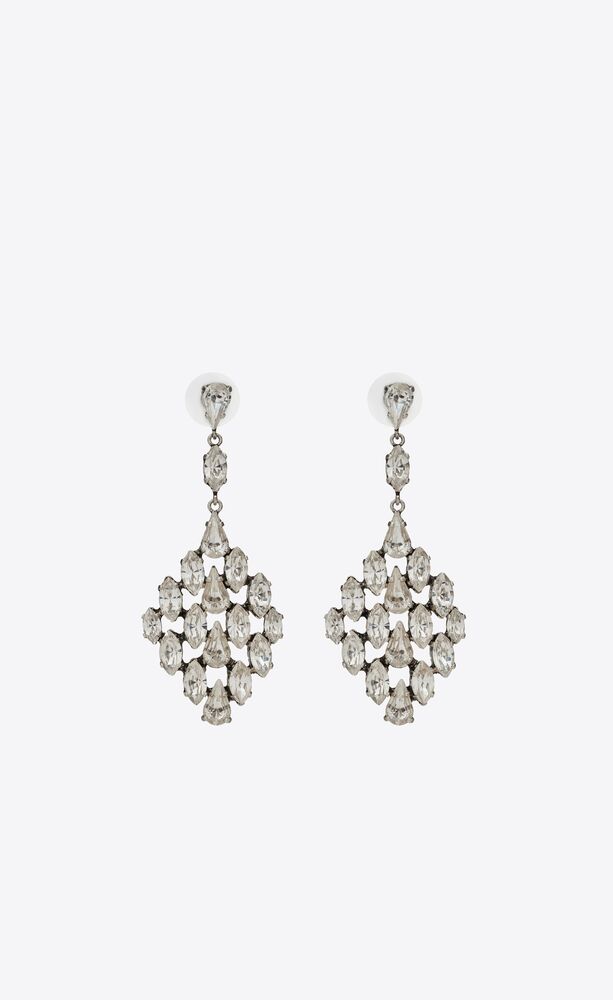 rhinestone diamond-shaped earrings in metal