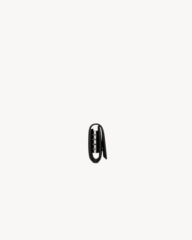 SAINT LAURENT PARIS SLIM KEYCASE IN GRAIN DE POUDRE LEATHER