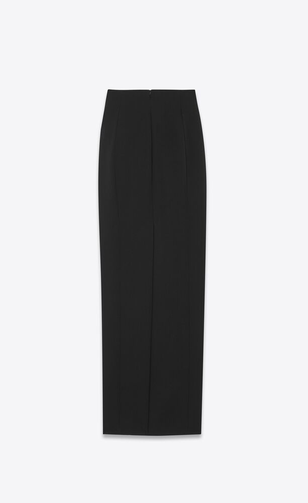 Long high-waisted skirt in grain de poudre | Saint Laurent | YSL.com