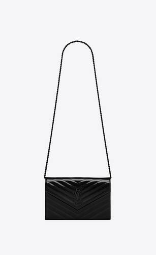 monogram chain wallet in quilted patent leather