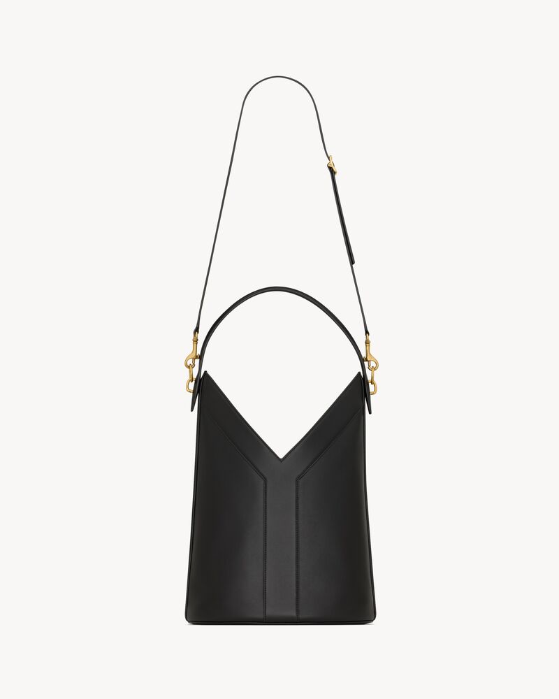 Y top-handle bucket in leather