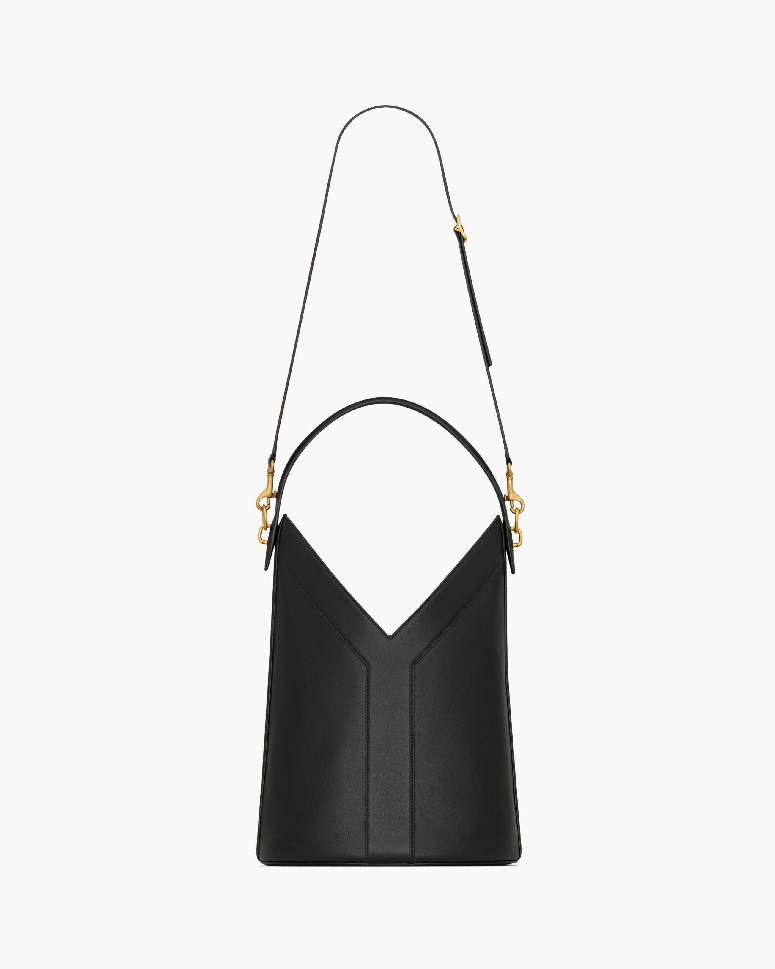 Y top-handle bucket in leather
