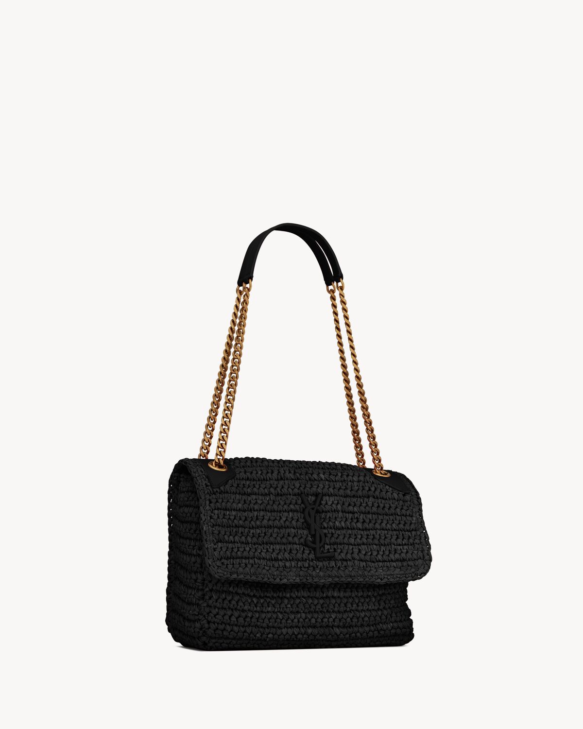 NIKI medium CHAIN BAG in raffia and leather