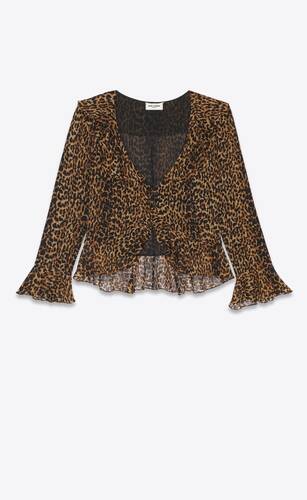 ruffled blouse in leopard-print wool