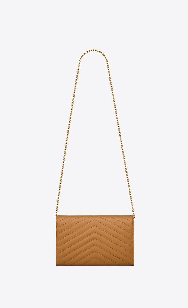 Saint Laurent Monogram Taupe Leather Chain Wallet Bag New | eBay