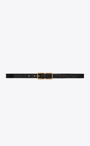 double buckle thin belt in crocodile-embossed leather