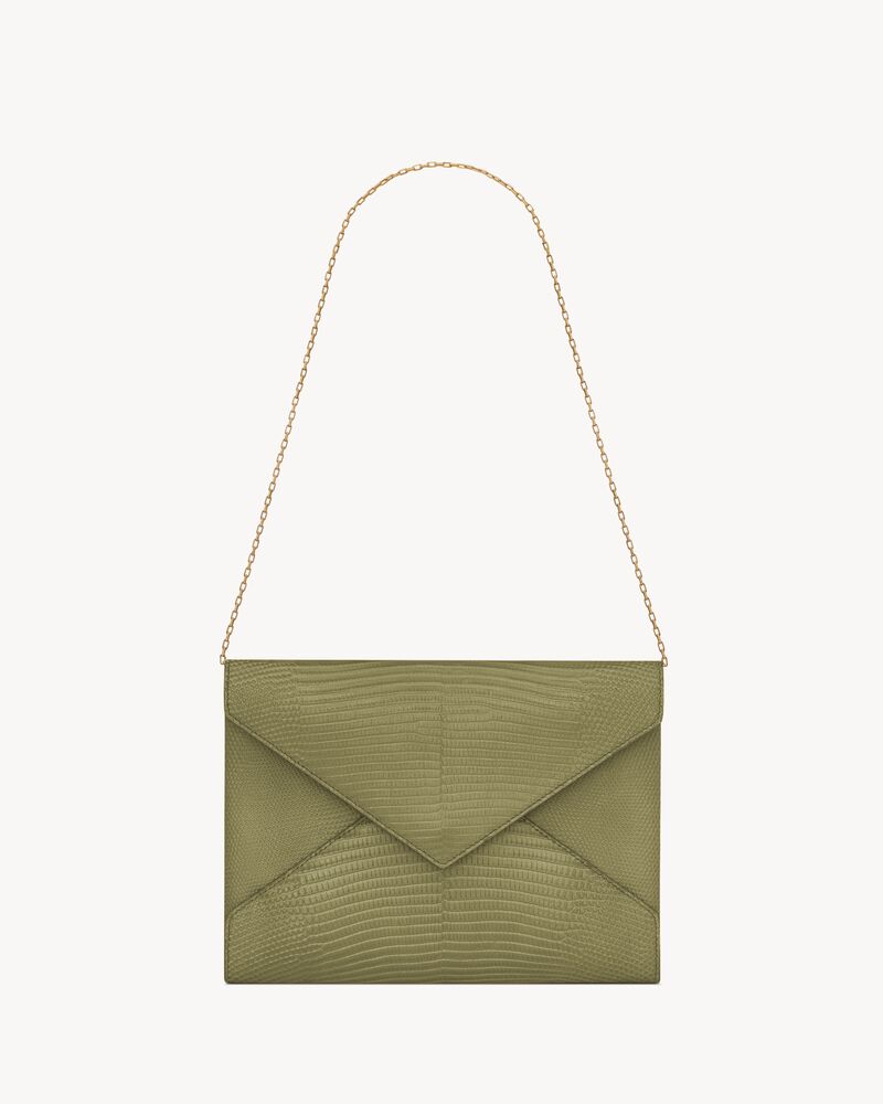 LETTER pouch on chain in shiny lizard