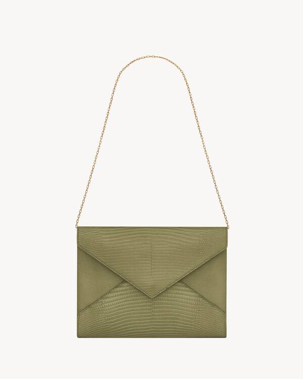 LETTER pouch on chain in shiny lizard