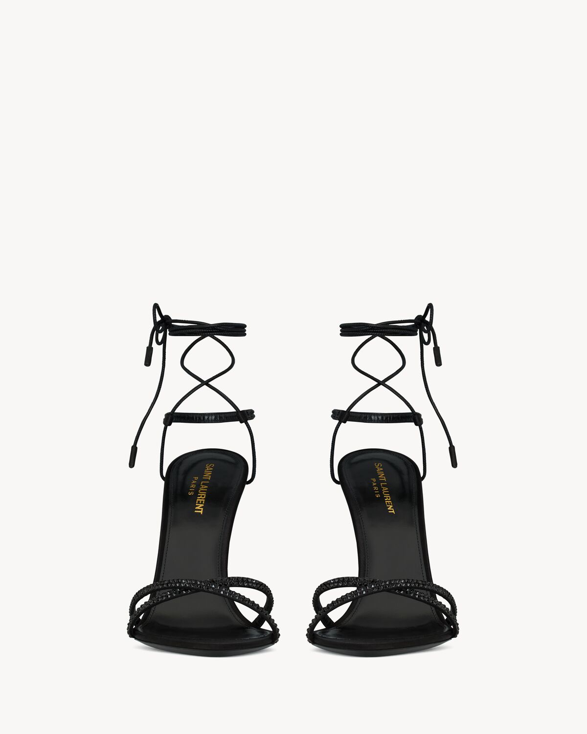 생로랑 새틴 크레이프와 라인스톤 리자 샌들 8000489QAA71011