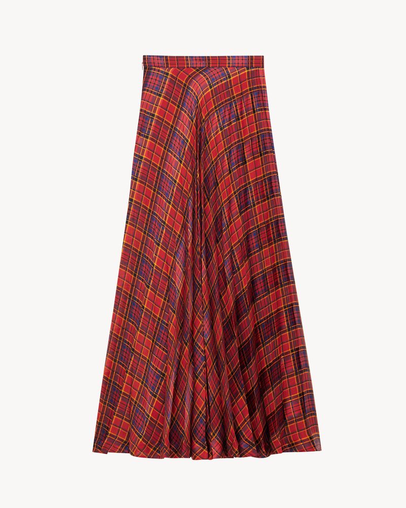 tartan pleated maxi skirt in silk