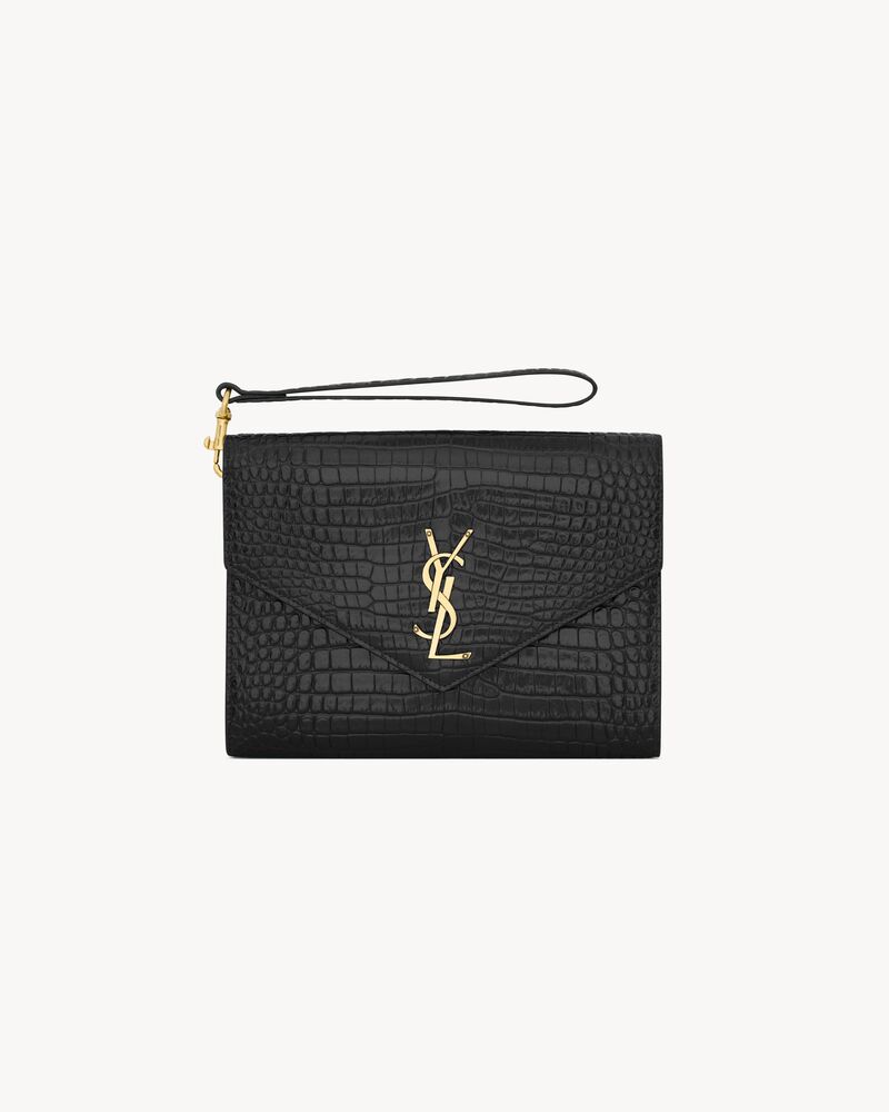 cassandre flap pouch in crocodile-embossed shiny leather