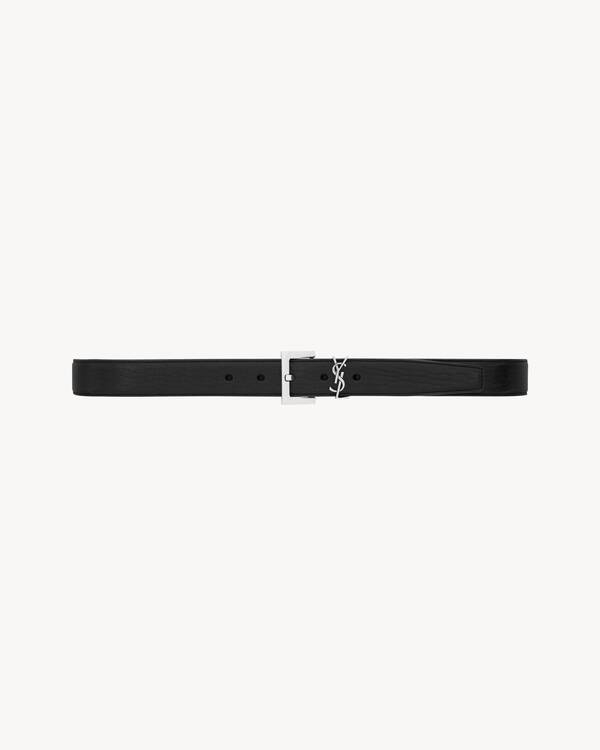 SAINT LAURENT Leather belt with Monogram ベルト レザー Saint Laurent Leather Belt in Fondente | FWRD