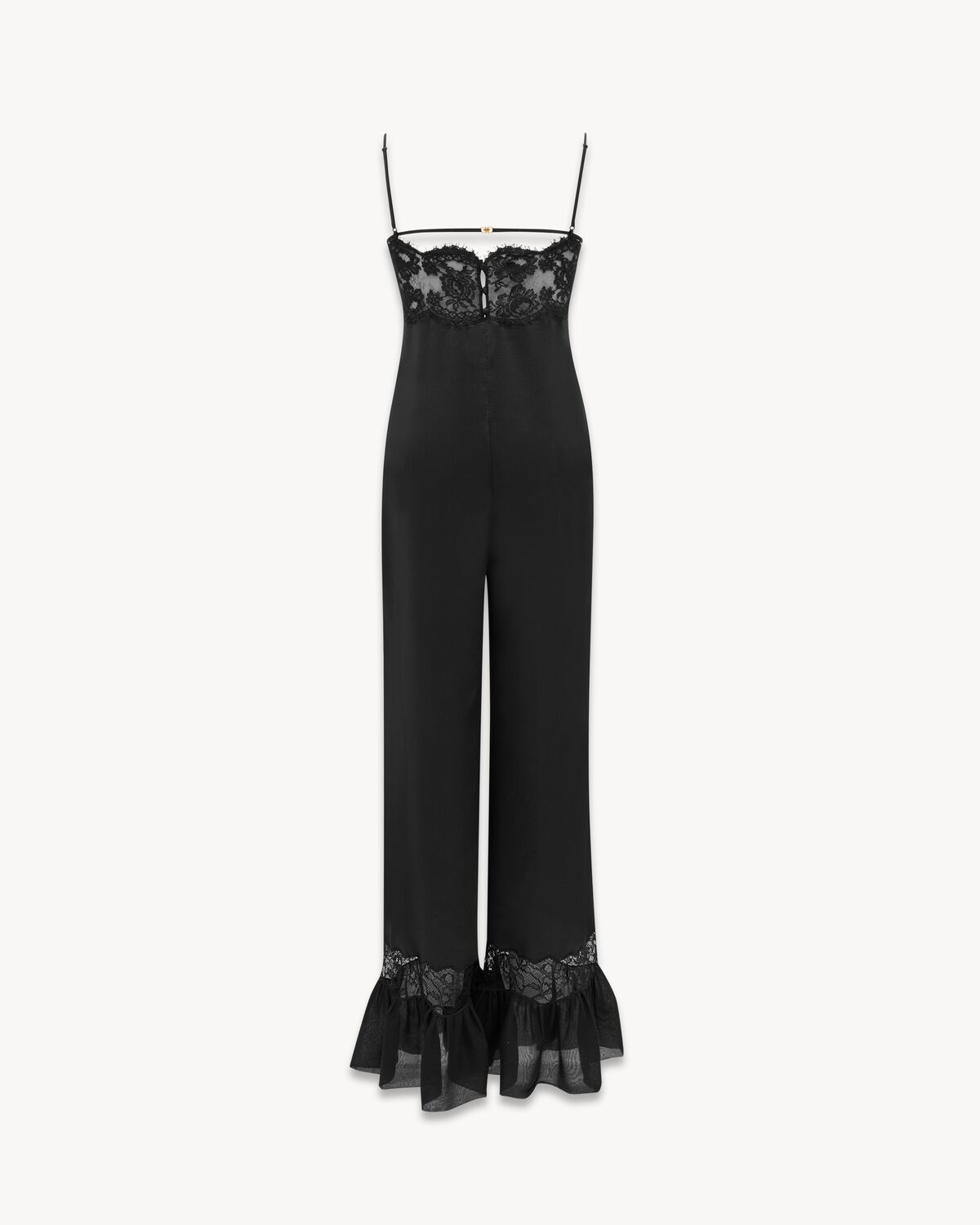 Jumpsuit aus Seidensatin und Spitze