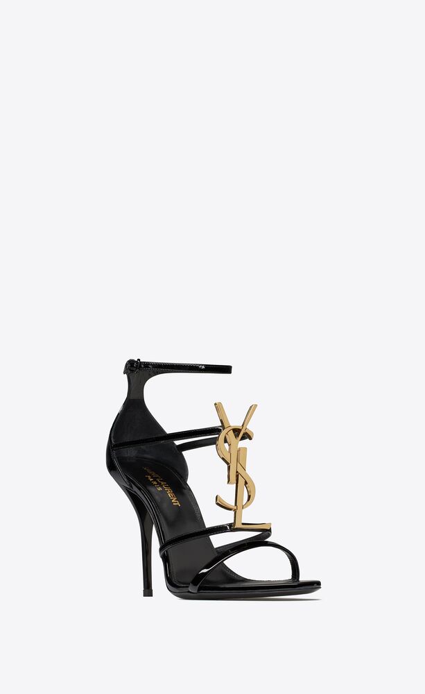 Cassandra sandals in patent leather with gold-tone monogram | Saint Laurent | YSL.com