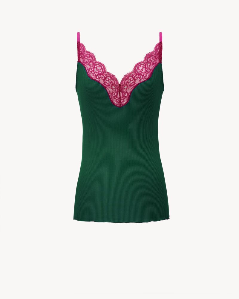 Lace Tank Top in Ribbed Silk Jersey