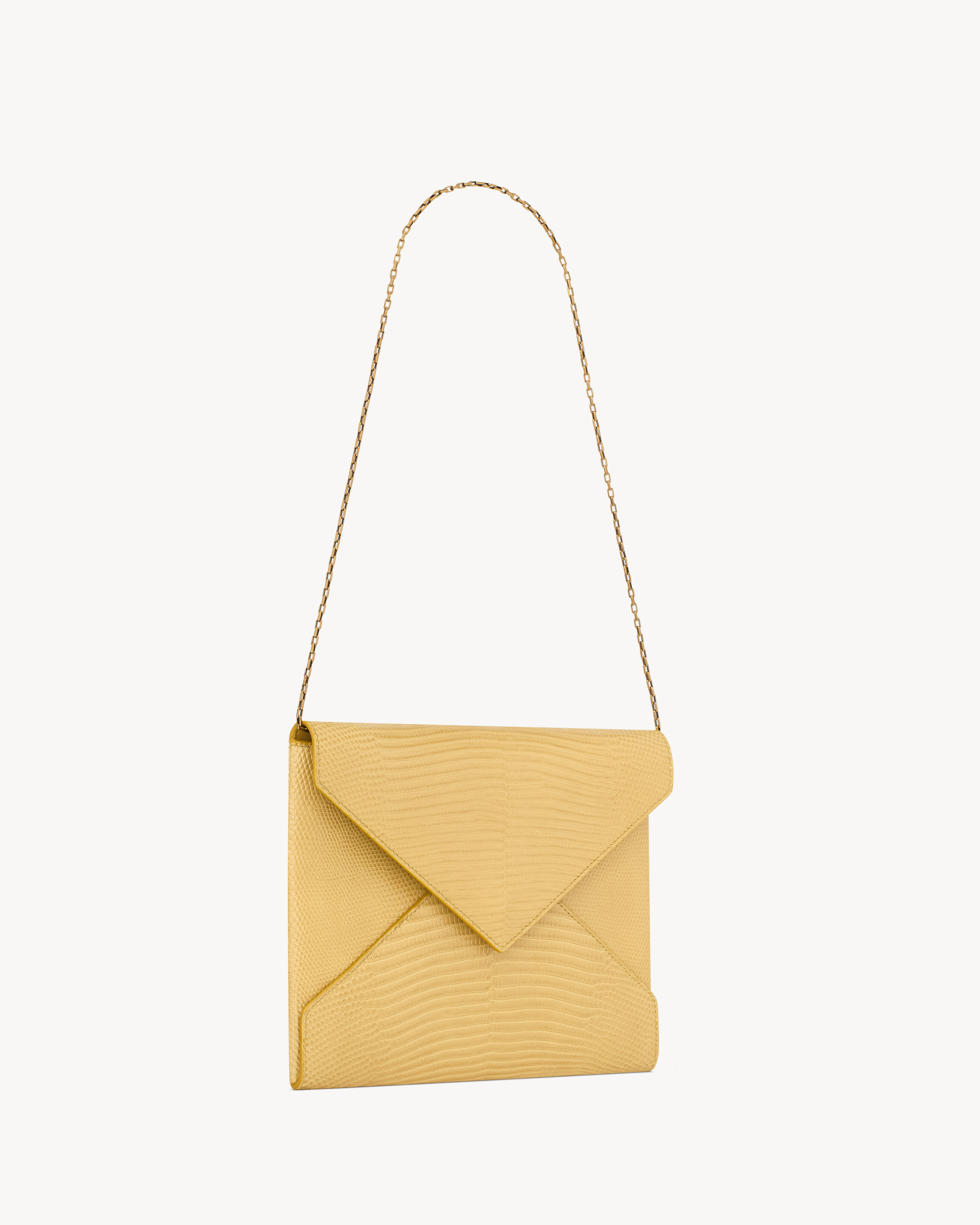 LETTER pouch on chain in shiny lizard
