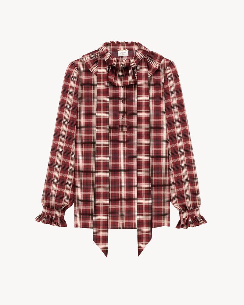 Blusa a poeta in seta motivo plaid