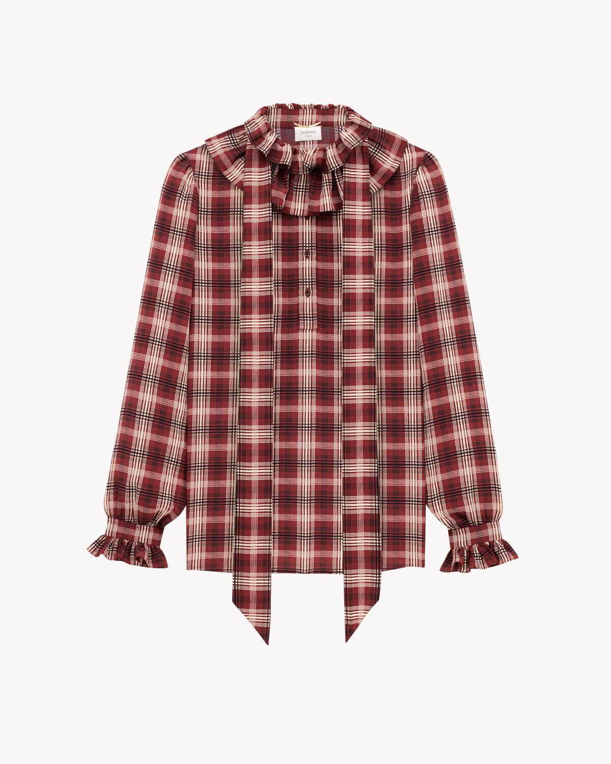 blusa a poeta in seta motivo plaid