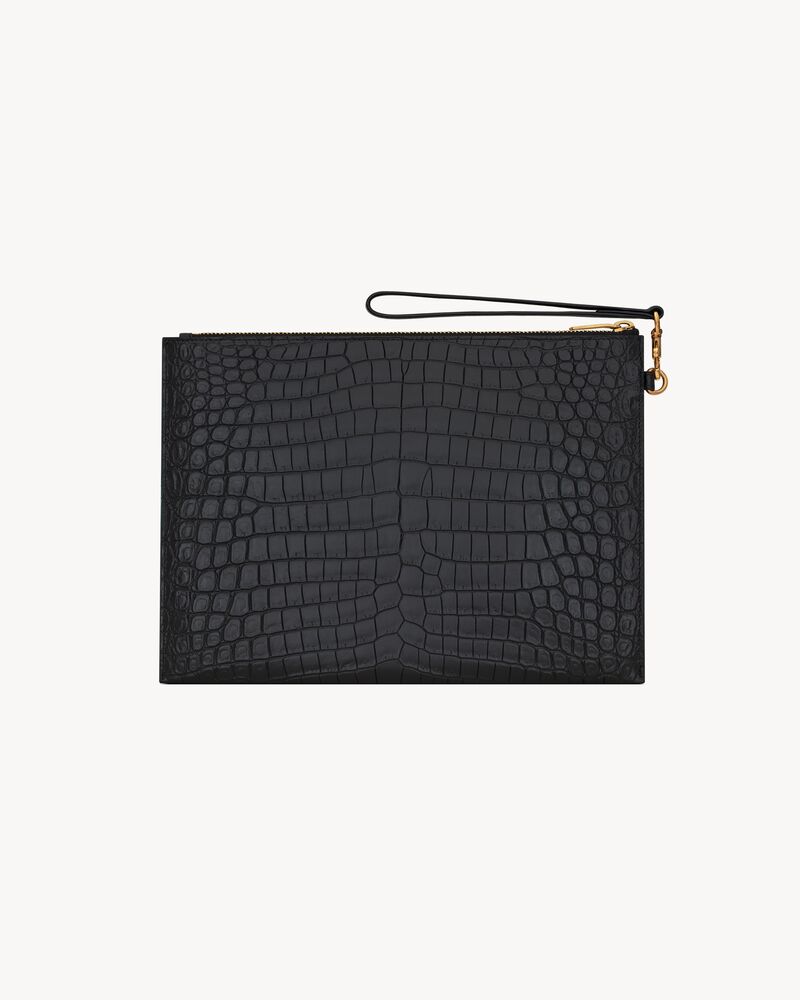 TINY CASSANDRE zip tablet holder in crocodile-embossed leather