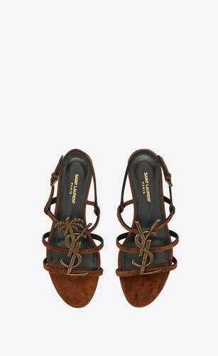 sandali flat cassandra in suede con monogramma di palma dorato