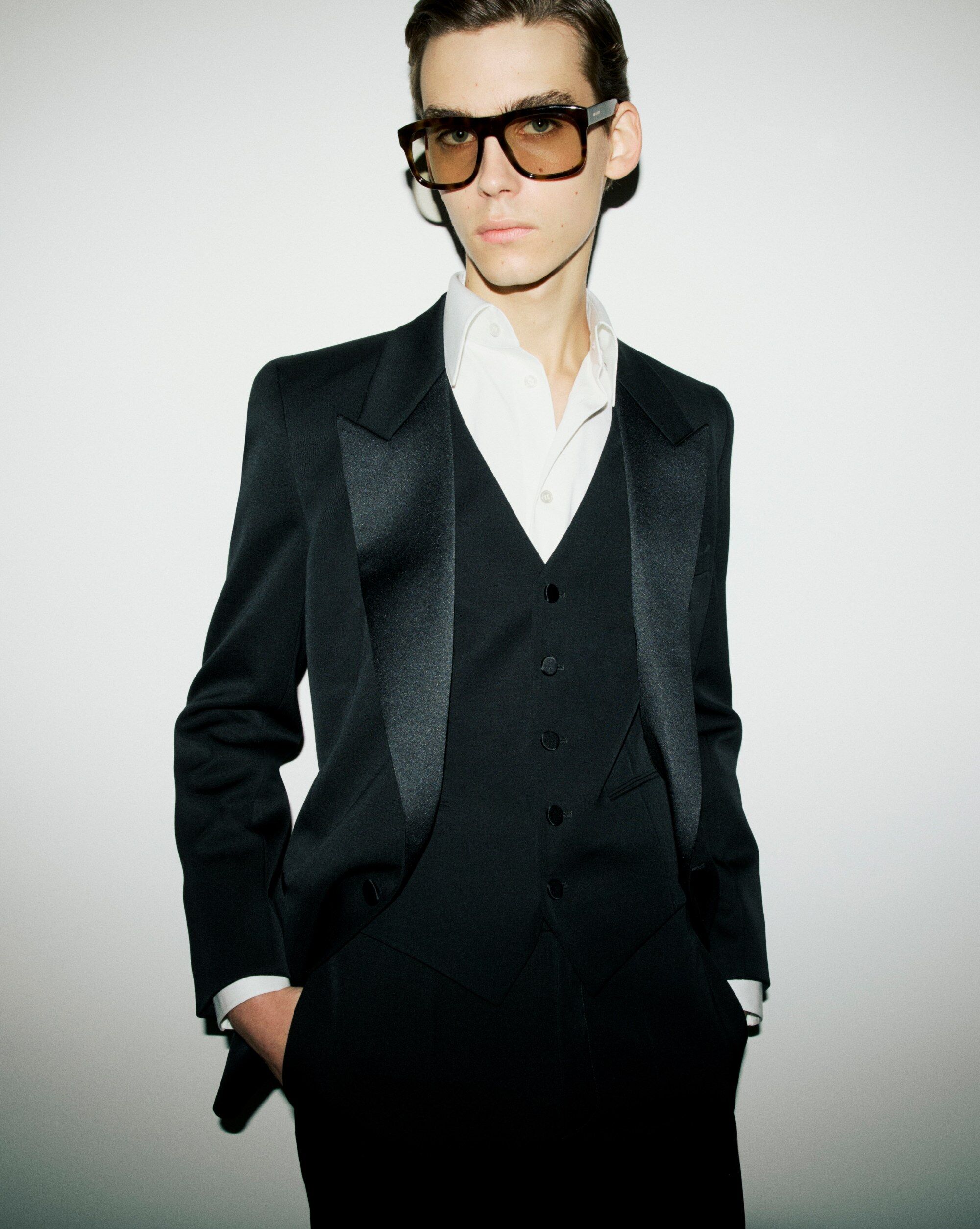 CASSANDRE tuxedo vest in grain de poudre Saint Laurent YSL SG