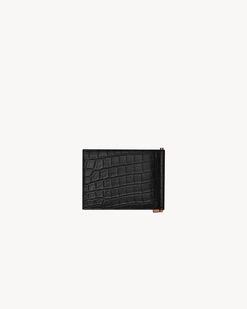 Saint Laurent Crocodile-Embossed Money Clip Wallet - Black for Men