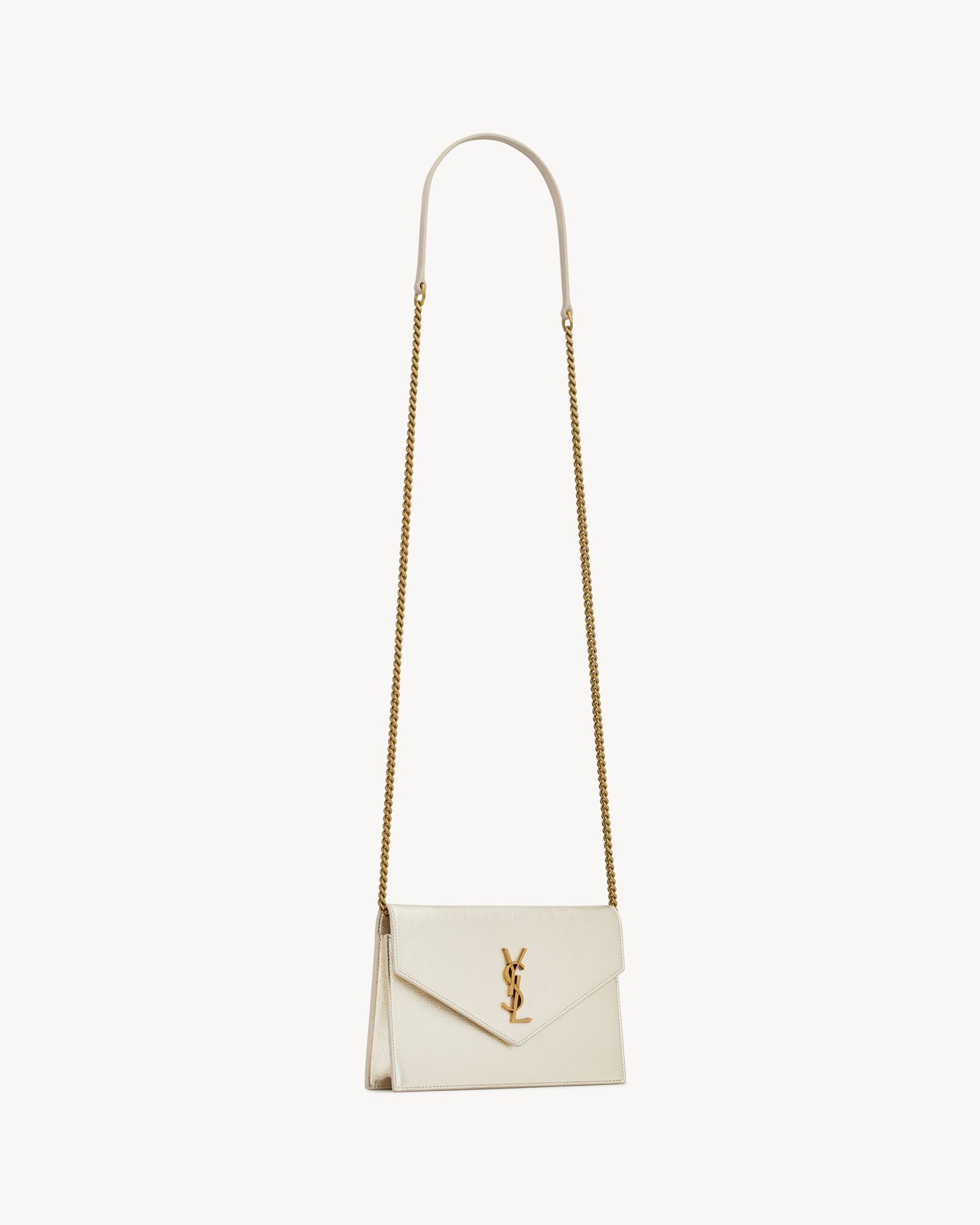 CASSANDRE Envelope chain wallet in metallized leather Saint Laurent