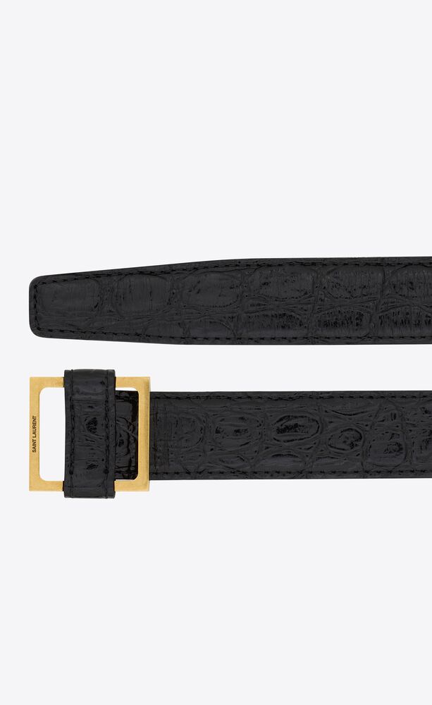 square loop buckle belt in crocodile embossed leather