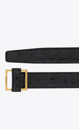 square loop buckle belt in crocodile embossed leather