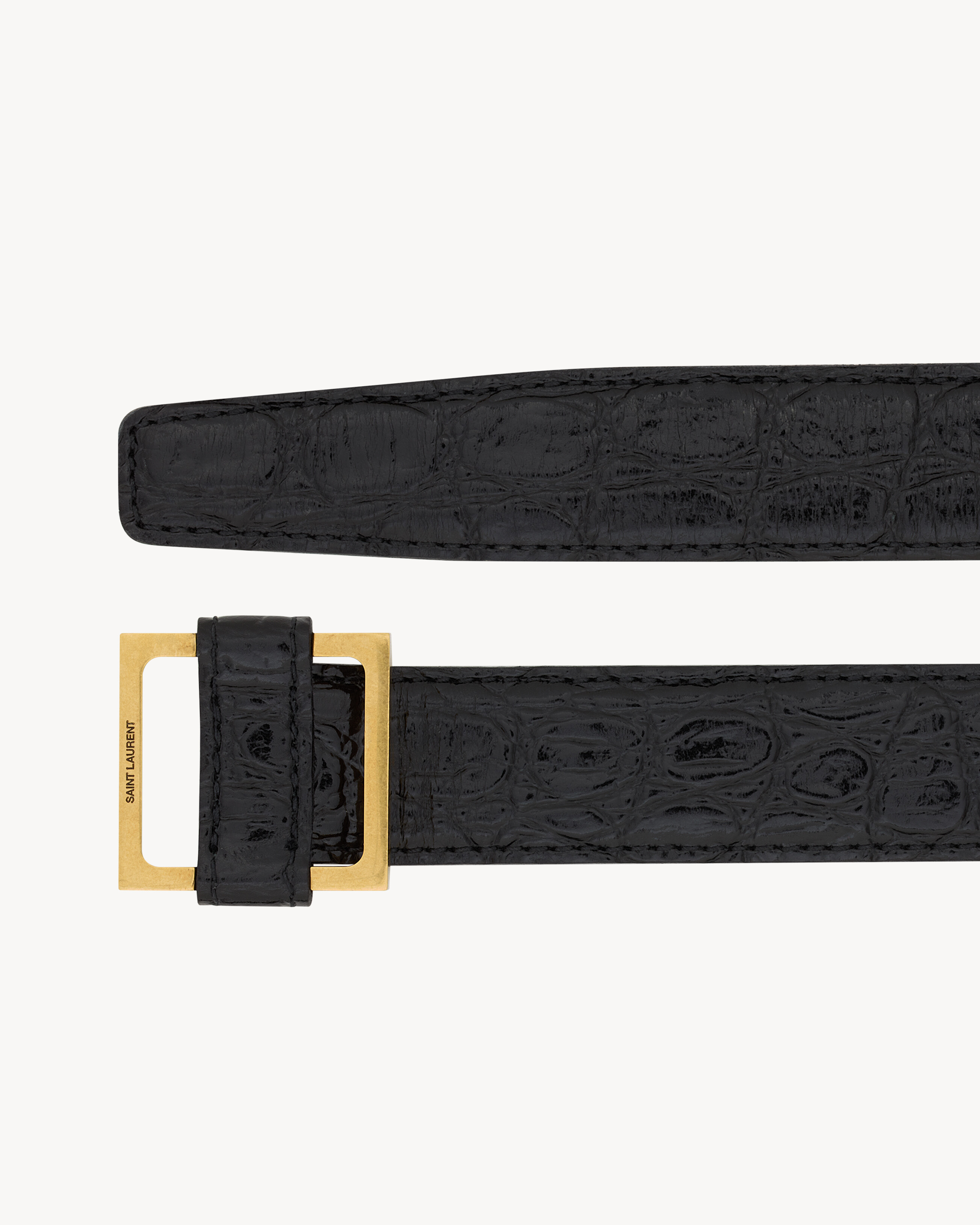square loop buckle belt in crocodile embossed leather