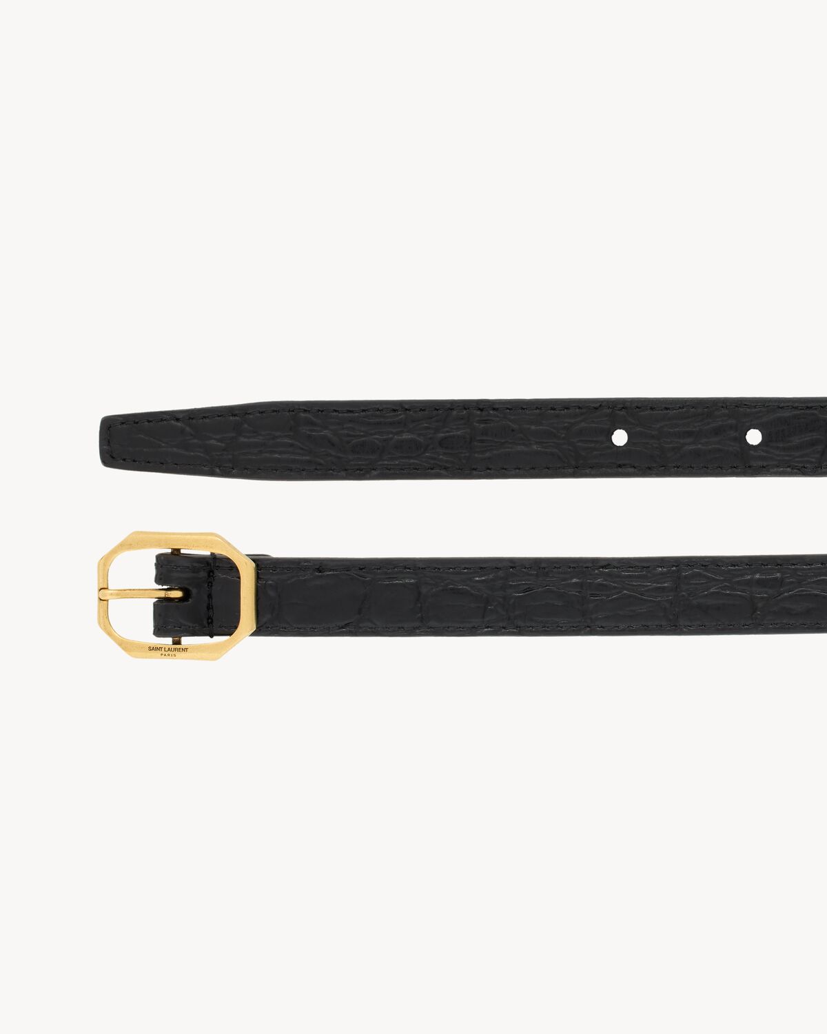 FRAME BUCKLE THIN BELT IN CROCODILE-EMBOSSED LEATHER