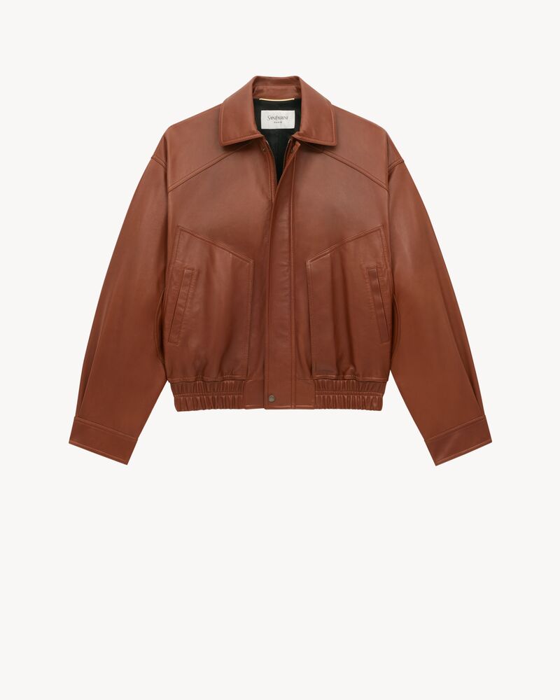 bomber jacket in shiny plunged lambskin
