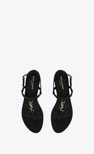 cassandra flat sandals in crocodile-embossed leather with pale gold-tone monogram