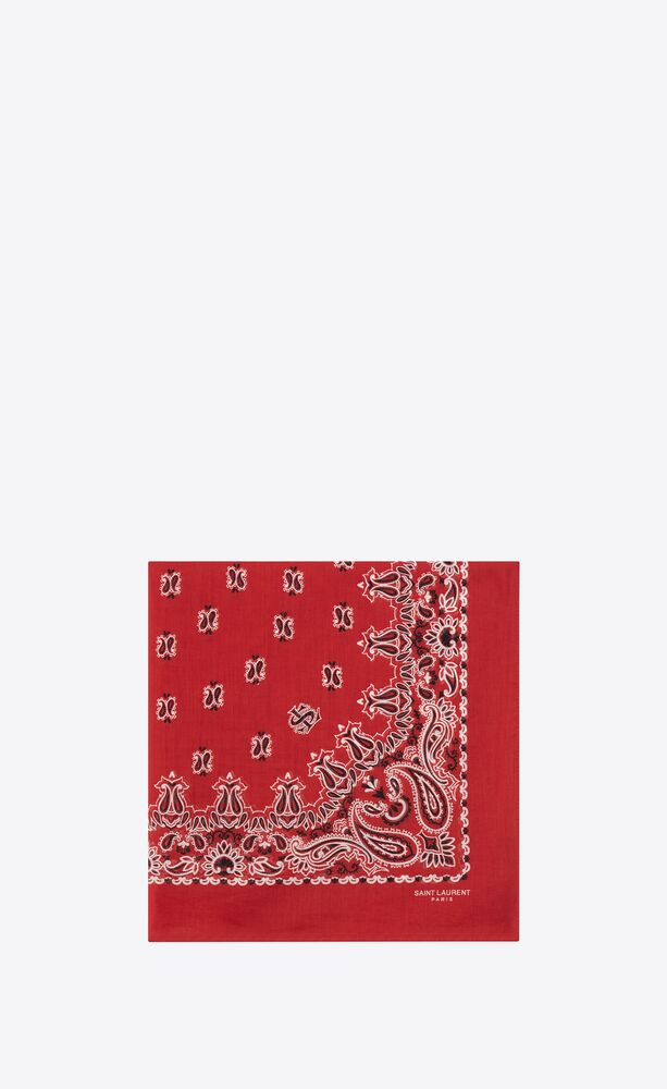 bandana square scarf in red and white paisley printed coton