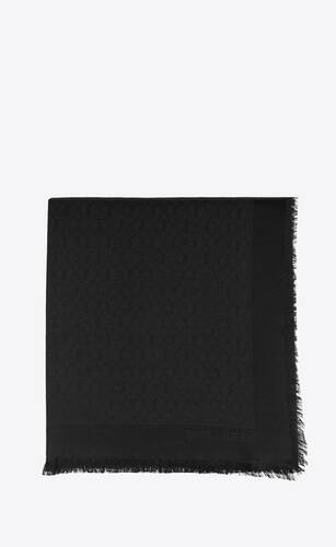 monogram fringed large square scarf in silk and wool jacquard
