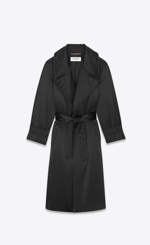 belted wrap coat in crepe satin